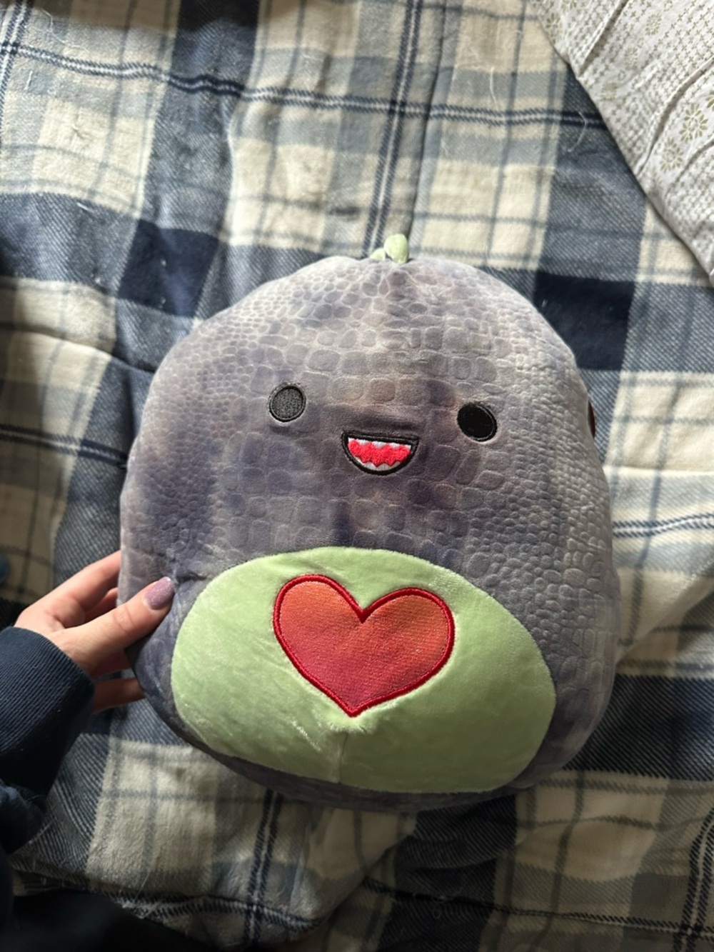 Squishmallows Gray Plush with Red Tag and Light Green Accents